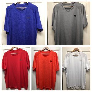 *PRISTINE LOT OF 5* Under Armour Tech 2.0 T-Shirts XXL, 2 V-Neck, 3 Crew-Neck
